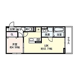 The Bonds　北中小路 3階1LDKの間取り