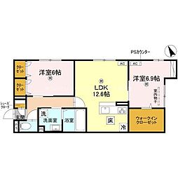 草津市野村5丁目アパート 2LDKの間取図画像