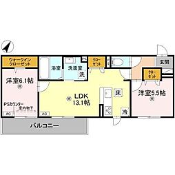 草津市野村5丁目アパート 2LDKの間取図画像