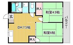 瀬田サンプラザマンション 2DKの間取図画像