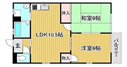 サンハイツセタ2 2LDKの間取図画像