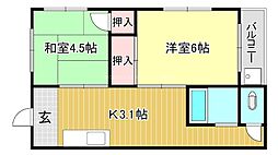 正田マンション2号棟 2Kの間取図画像