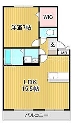 レークタウンA棟 1LDKの間取図画像