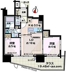 分譲賃貸　シティハウス浦和仲町 　　　1匹可 1階2LDKの間取り