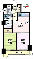 浦和仲町スカイマンション 2DKの間取図画像