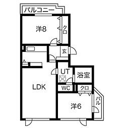 ピュアコート川沿 2LDKの間取図画像