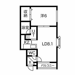 マリーマンション 1LDKの間取図画像