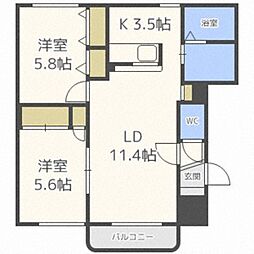 アップルコート真駒内 2LDKの間取図画像