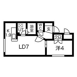 アンソレイユ 1DKの間取図画像