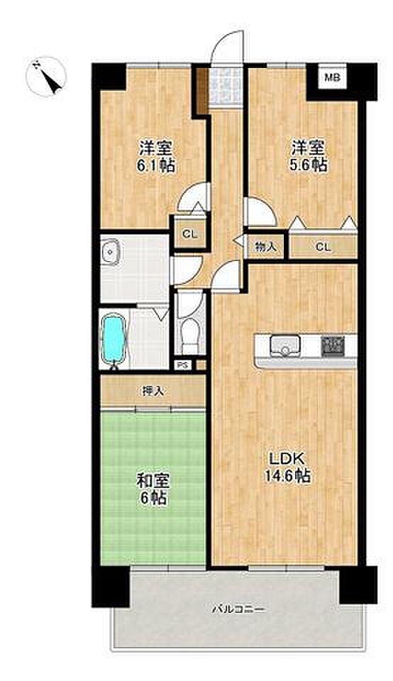 ネオハイツ桧原(3LDK) 5階の間取り