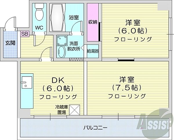 北海道札幌市北区麻生町5丁目(賃貸マンション2DK・4階・47.42㎡)の写真 その2