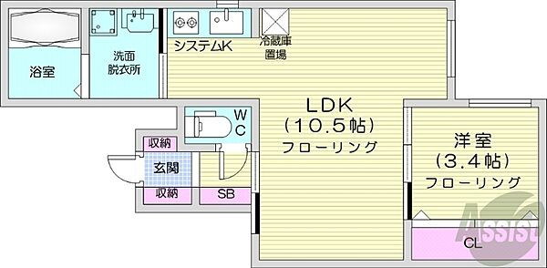 北海道札幌市中央区大通西16丁目(賃貸マンション1LDK・4階・34.08㎡)の写真 その2