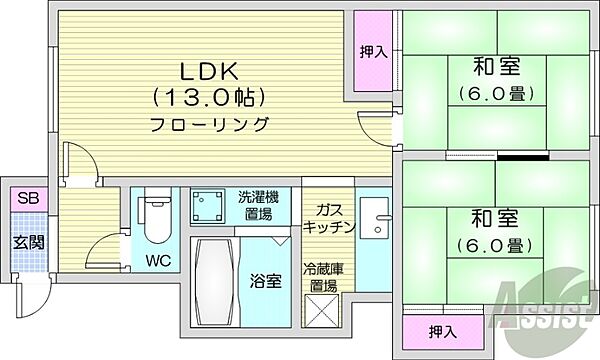 北海道札幌市東区伏古十条2丁目(賃貸アパート2LDK・1階・52.00㎡)の写真 その2