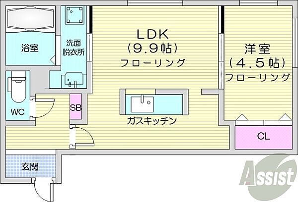 北海道札幌市白石区本通8丁目北(賃貸マンション1LDK・2階・34.47㎡)の写真 その2