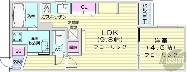 北海道札幌市中央区南三条東4丁目(賃貸マンション1LDK・3階・36.43㎡)の写真 その2