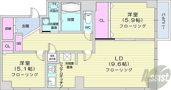 北海道札幌市中央区南三条西1丁目(賃貸マンション2LDK・7階・54.62㎡)の写真 その2