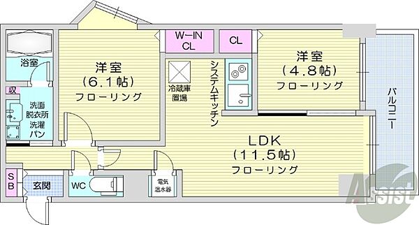 北海道札幌市中央区北三条東2丁目(賃貸マンション2LDK・8階・51.00㎡)の写真 その2
