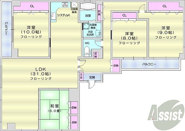 北海道札幌市中央区南三条西6丁目(賃貸マンション4LDK・9階・144.99㎡)の写真 その2