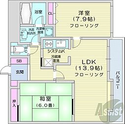 札幌市営東西線 西18丁目駅 徒歩14分の賃貸マンション 3階3LDKの間取り