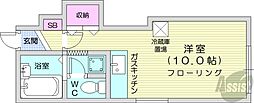 札幌市営東西線 西18丁目駅 徒歩10分の賃貸マンション 1階ワンルームの間取り