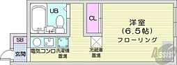 札幌市営東西線 バスセンター前駅 徒歩3分の賃貸マンション 6階ワンルームの間取り