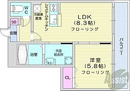 JR学園都市線 桑園駅 徒歩13分の賃貸マンション 5階1LDKの間取り