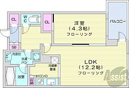 札幌市営東西線 西11丁目駅 徒歩6分の賃貸マンション 12階1LDKの間取り
