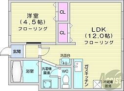 札幌市営東西線 西11丁目駅 徒歩17分の賃貸マンション 4階1LDKの間取り