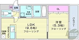 札幌市営東西線 円山公園駅 徒歩12分の賃貸マンション 2階1LDKの間取り