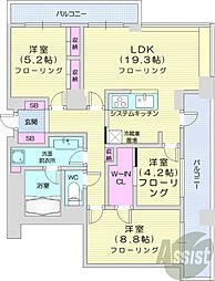 札幌市営南北線 大通駅 徒歩2分の賃貸マンション 16階2LDKの間取り