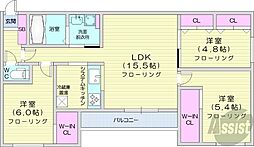 札幌市営東西線 南郷7丁目駅 徒歩10分の賃貸マンション 4階3LDKの間取り