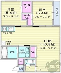 札幌市営南北線 幌平橋駅 徒歩21分の賃貸マンション 3階2LDKの間取り