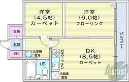ファッションコーポラス 6階2LDKの間取り