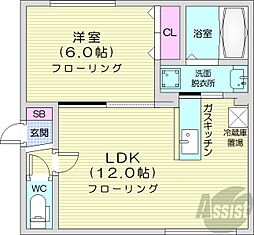 札幌市営南北線 幌平橋駅 徒歩8分の賃貸マンション 4階1LDKの間取り