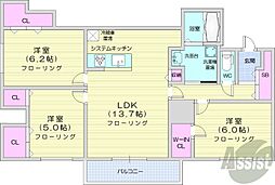 札幌市営東西線 バスセンター前駅 徒歩5分の賃貸マンション 3階3LDKの間取り
