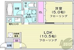 札幌市営南北線 幌平橋駅 徒歩4分の賃貸マンション 2階1LDKの間取り