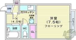 札幌市営東西線 円山公園駅 徒歩7分の賃貸マンション 1階1Kの間取り