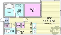 札幌市営東豊線 月寒中央駅 徒歩3分の賃貸マンション 5階ワンルームの間取り