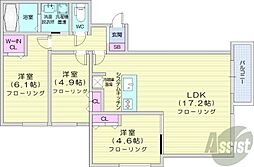 札幌市営東西線 円山公園駅 徒歩5分の賃貸マンション 4階3LDKの間取り