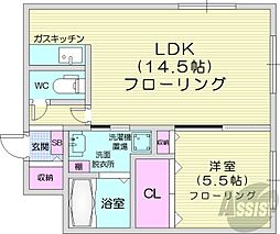 札幌市営東西線 西18丁目駅 徒歩7分の賃貸マンション 1階1LDKの間取り