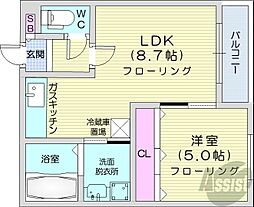 札幌市営東西線 西18丁目駅 徒歩9分の賃貸マンション 3階1LDKの間取り