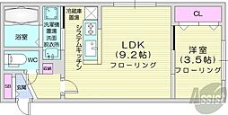 札幌市営東西線 二十四軒駅 徒歩6分の賃貸マンション 3階1LDKの間取り