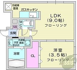 札幌市営東西線 西18丁目駅 徒歩17分の賃貸マンション 3階1LDKの間取り