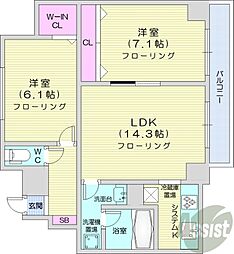 札幌市営東西線 西18丁目駅 徒歩10分の賃貸マンション 10階2LDKの間取り