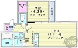 JR函館本線 桑園駅 徒歩4分の賃貸マンション 4階1LDKの間取り