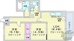 パシフィック北大前 3階2LDKの間取り