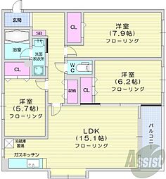 エクレール新琴似 3LDKの間取図画像