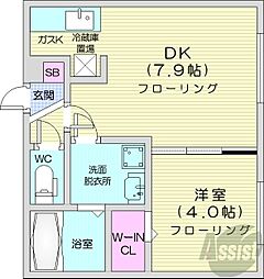 札幌市営東西線 バスセンター前駅 徒歩1分の賃貸マンション 4階1DKの間取り