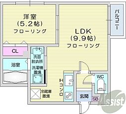 札幌市営東西線 バスセンター前駅 徒歩7分の賃貸マンション 3階1LDKの間取り