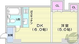 札幌市営東西線 バスセンター前駅 徒歩7分の賃貸マンション 3階1DKの間取り